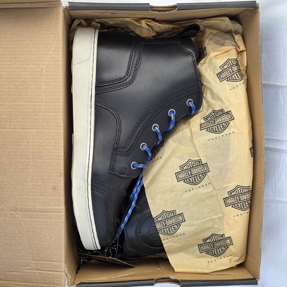 Harley-Davidson Womens Bateman Ankle Pro Riding Sneaker Black Leather Sz 9.5 - Picture 2 of 15